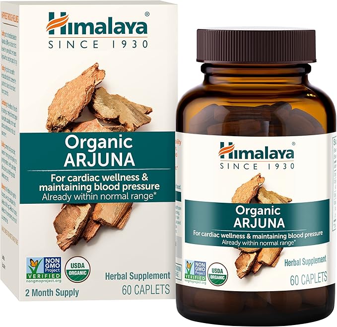 Himalaya Organic Arjuna 60 Day Supply - Herbal Supplement Supporting Heart Health and Normal Blood Pressure - USDA Organic Vegan Non-GMO Gluten Free 700 mg 60 Caplets