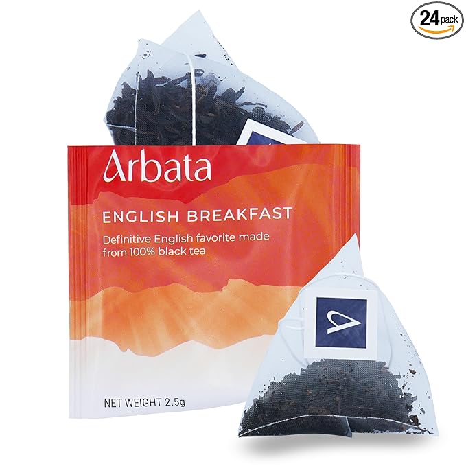 Arbata English Breakfast Tea 24 Pyramid Tea Bags – Artisanal High Caffeine Black Tea Robust &amp Full-Bodied Classic English Breakfast Tea Sachets