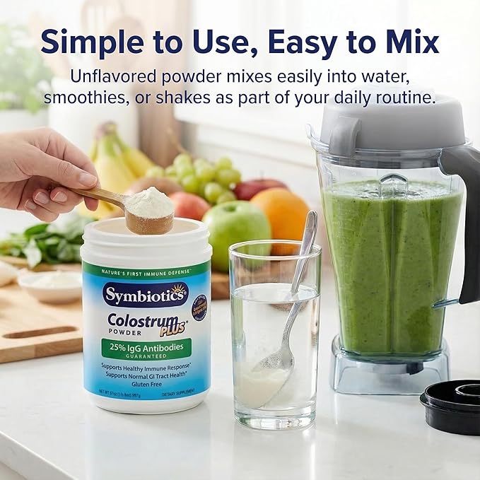 Symbiotics Colostrum Plus Powder 21 oz Immune &amp Muscle Recovery Support 25% IgG Immunoglobulins Gut Health &amp Training Resilience Unflavored Gluten Free - 21 oz