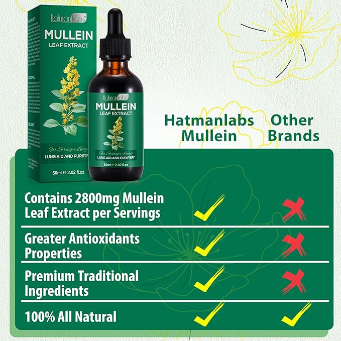 Mullein Leaf Extract for Lungs Mullein Drops for Lungs Support Lung Respiratory Function for Healthy Breathing Improvement in Pulmonary Function Natural &amp Safe Supplement (2 PC)