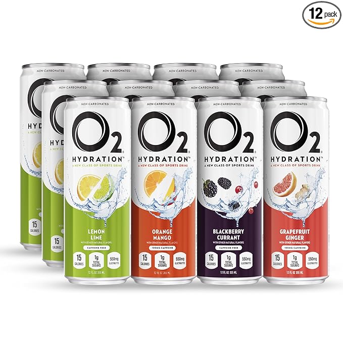 O2 Oxygenated Sports Recovery Drink | 120% More Electrolytes Than Standard Sports Drinks | Variety Pack | Non-Carbonated Electrolyte Drink | Post Workout Recovery Drink | 12 oz Cans (12 Pack)
