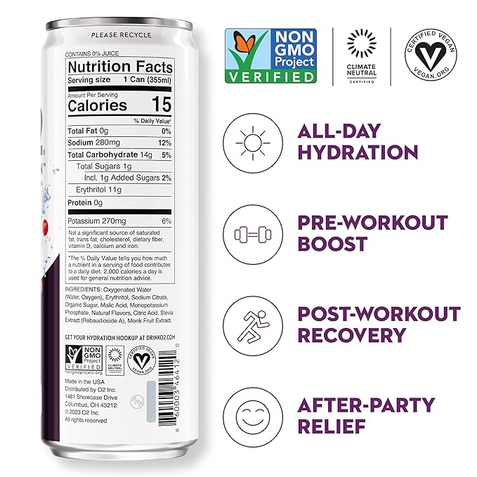 O2 Blackberry Currant Post Workout Recovery Drink - Powerful Electrolyte Drink for Daily Hydration