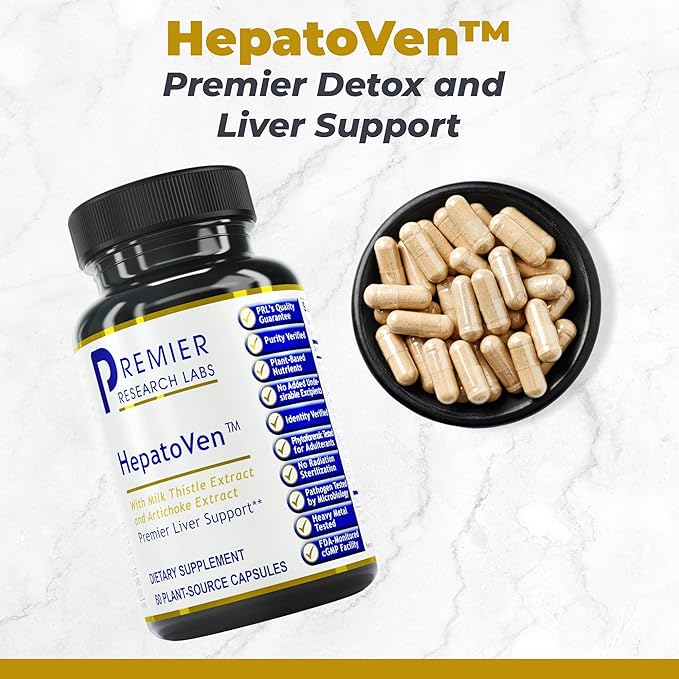 Premier Research Labs HepatoVen - Milk Thistle Liver Support Liver Cleanse &amp Maintain Liver Pills Liver Vitamins for Women &amp Men with Artichoke Extract - 60 Vegetarian Capsules