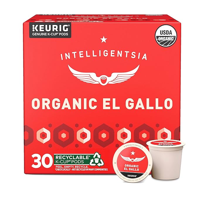 Intelligentsia Coffee Light Roast K-Cup Coffee Pods for Keurig Brewers - Organic El Gallo 30 Count with Flavor Notes of Milk Chocolate Honey and Cola (3 Boxes of 10 K-Cup Pods)