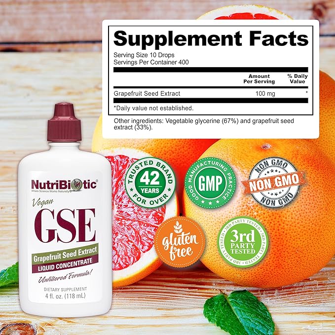 NutriBiotic – GSE 4 Oz Liquid | The Original Grapefruit Seed Extract Premium Concentrate with Bioflavonoids | Vegan Gluten Free Non-GMO (Pack of 2)