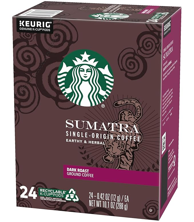 Starbucks Sumatra Single-Origin Coffee K-Cup Pods Dark Roast Ground Coffee with Earthy &amp Herbal Flavor 24 CT K-Cup Pods Per Box (Pack of 2 Boxes)