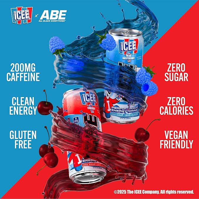 All Black Everything Performance Energy Drink | Zero Calories Sugar Free | 200mg Caffeine | Beta Alanine &amp Citrulline | Pre-Workout Sport Drink for Men &amp Women | ICEE Blue Raspberry | 12 Pack