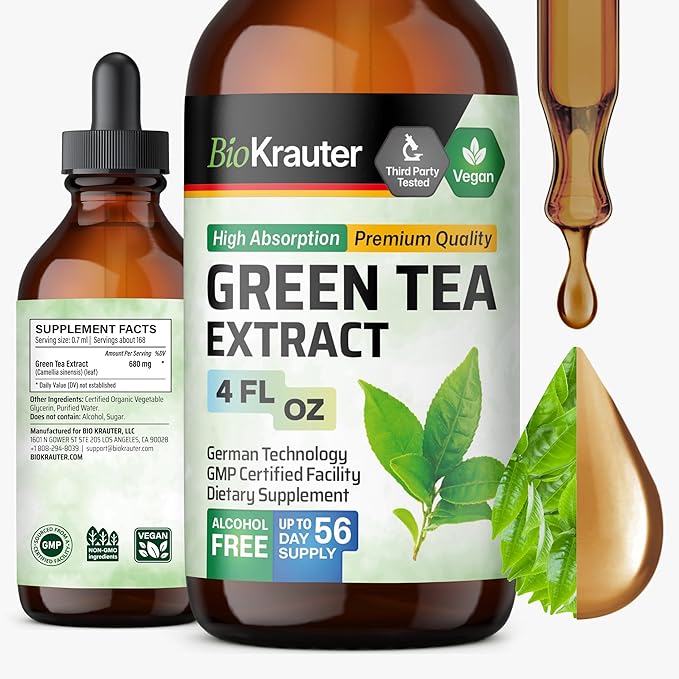 BIO KRAUTER® Green Tea Extract - Liquid Pure Vegan Green Tea Supplement 680 mg per Serving 4 Fl.Oz 56-Day Supply - Natural Antioxidant &amp Immune Support Used for Daily Wellness - Alcohol &amp Sug
