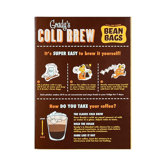 GRADY’S COLD BREW New Orleans Style 100% Arabica Ground Coffee &amp Chicory Pouches TWO Boxes of Four Easy-to-Brew Bean Bags Makes 24 drinks