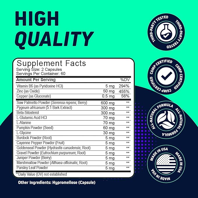 Dual Prostate &amp Hair Support for Men – Saw Palmetto Beta-Sitosterol Pumpkin Seed – Promotes Urinary Health &amp Natural DHT Blocking – 120 Capsules
