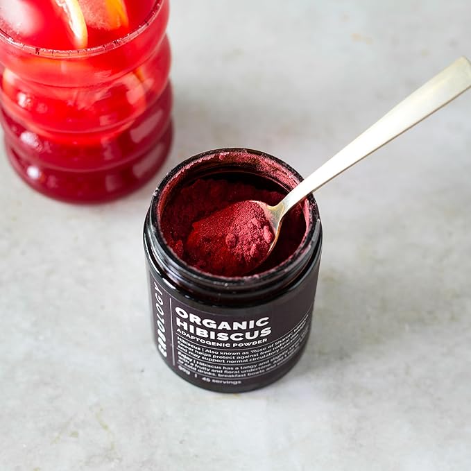 Erbology Organic Hibiscus Powder 3.2 oz - 45 Servings - Destress - Straight from Farm - Raw Vegan and Gluten-Free - Non-GMO - No Additives or Preservatives - Recyclable Glass Jar