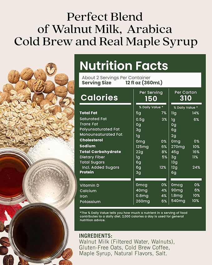 Elmhurst 1925 Maple Walnut Latte – Plant-Based Vegan Dairy-Free Plant Milk Latte Made of Walnut Milk Cold Brew Premium Arabica with 95mg Caffeine &amp Real Maple &amp Brown Sugar – 25.4oz (Pack o
