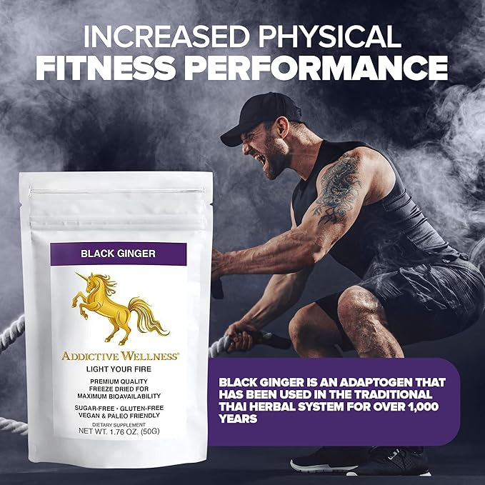 Addictive Wellness Thai Black Ginger for Men Thai Ginger Supplement to Support Energy Metabolism Endurance &amp Performance Freeze Dried Black Ginger Powder 50 Grams (1.76 Ounce) Vegan &amp Pal