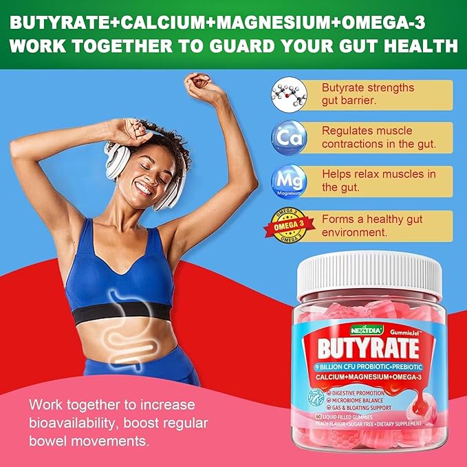 GABA Gummies 500 mg + Butyrate Gummies with Probiotic + Prebiotic + Postbiotic