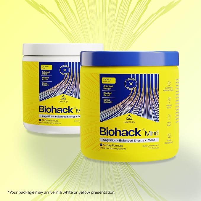 LevelUp Biohack Mind - Nootropic Brain Supplement for Men &amp Women | Balanced Energy Focus Mood &amp Stress Optimization with Ashwagandha Lion's Mane Alpha GPC Ginseng and More - 60 Count