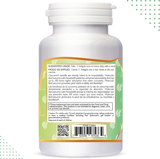 Cocó March N.M.D. Molecular Curcumin – 180x Higher Absorption Curcumin with Turmeric Extract – Joint Health Mobility &amp Immune Support – Gluten Free Dairy Free Soy Free Keto Friendly – 60 Softg