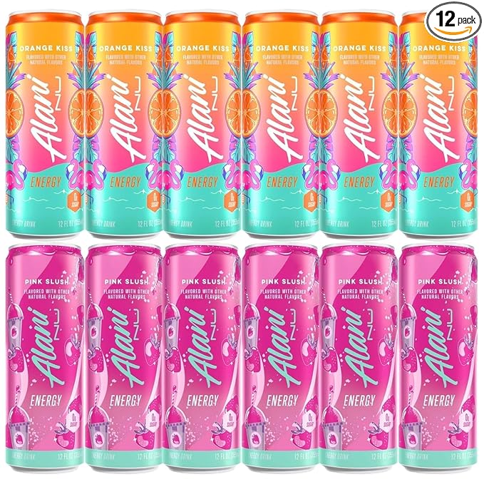 Generic Alani Energy Drinks Variety Pack - (Pack Of 12) - 2 Different Flavors : Pink Slush and Orange Kiss - 12 fl.oz. Can