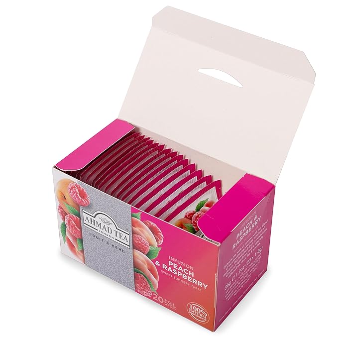 Ahmad Tea Infusions Peach and Raspberry Teabags 20 ct (Pack of 6) - Decaffeinated &amp Sugar-Free