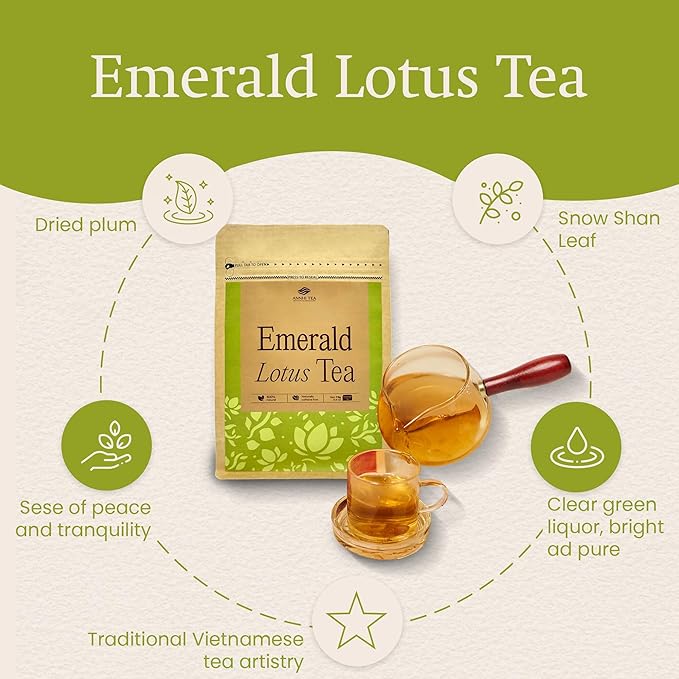 ANNHI TEA Emerald Lotus Tea - 24 Tea Bags Loose Leaf Gentle Sweet &amp Floral Lotus Fragrance Natural Vietnamese Herbal Tea Pack Calming &amp Aromatic Infusion