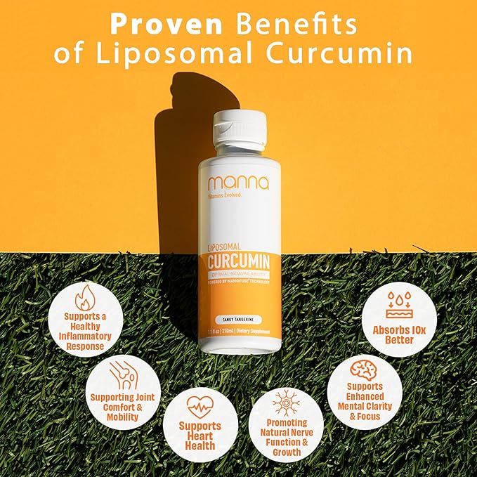 Manna Vitamins Evolved Liposomal Liquid Curcumin for Advanced Absorption Best Turmeric Supplement for Daily Joint &amp Immune Health Support - Vegan Non-GMO 95% Curcuminoids (2 Pack)