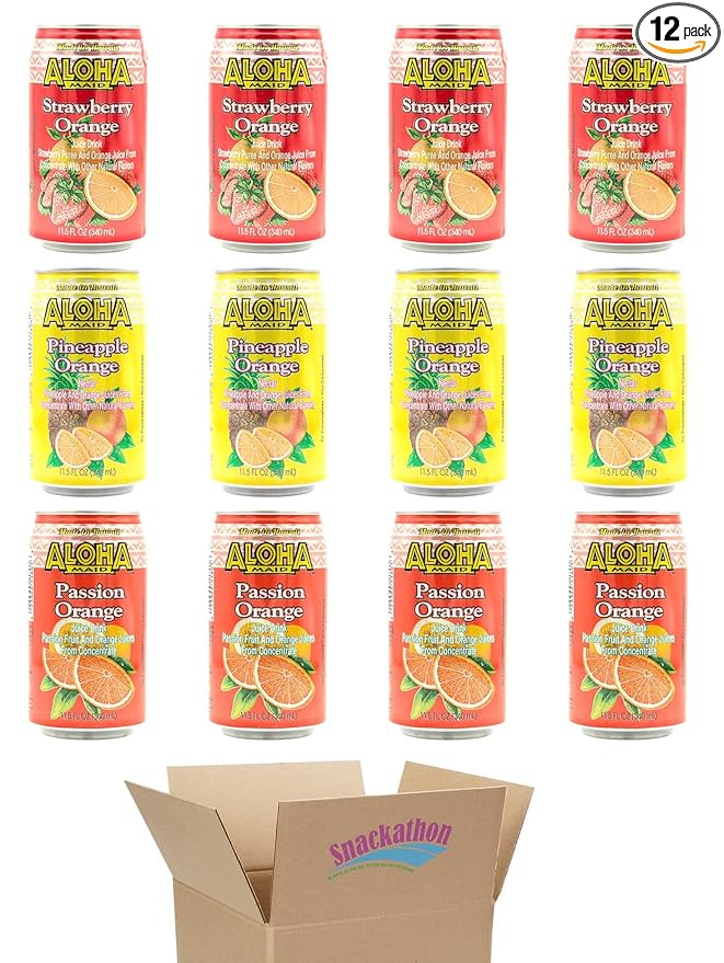 Aloha Maid Drinks Orange Variety 4 Cans per Flavor Total 12 Cans