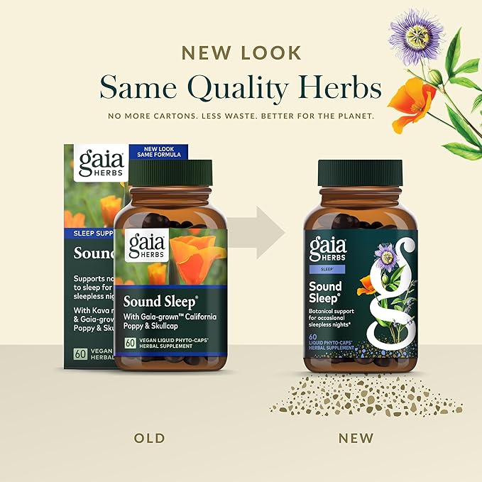 Gaia Herbs Sound Sleep - Sleep Support Supplement - Herbal Plant-Powered Support for Calm &amp Relaxation* - Valerian Root Passionflower &amp More - 60 Vegan Liquid Phyto-Capsules (20 Servings)