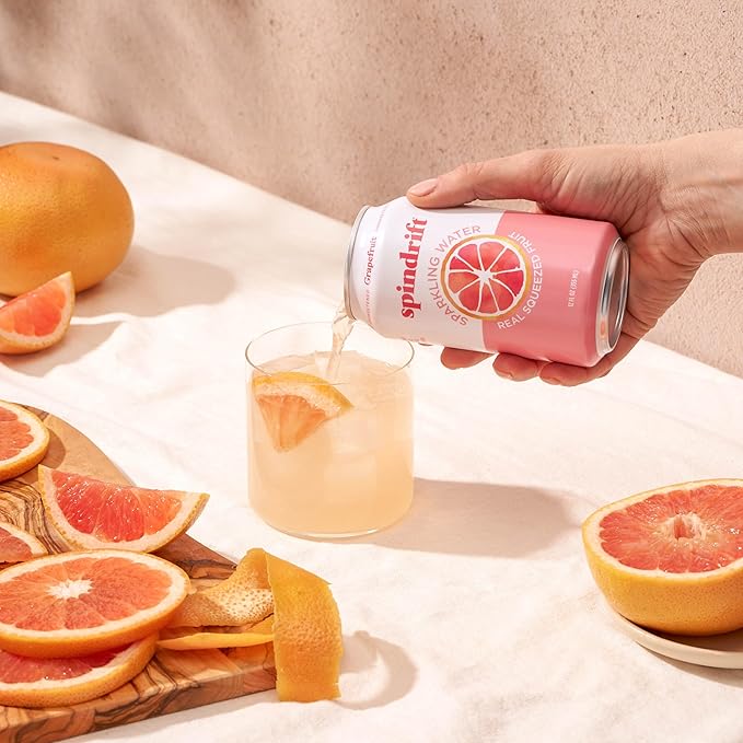 Spindrift Sparkling Water Grapefruit Flavored Made with Real Squeezed Fruit (Only 15 Calories per Can) 12 Fl Oz (Pack of 24)