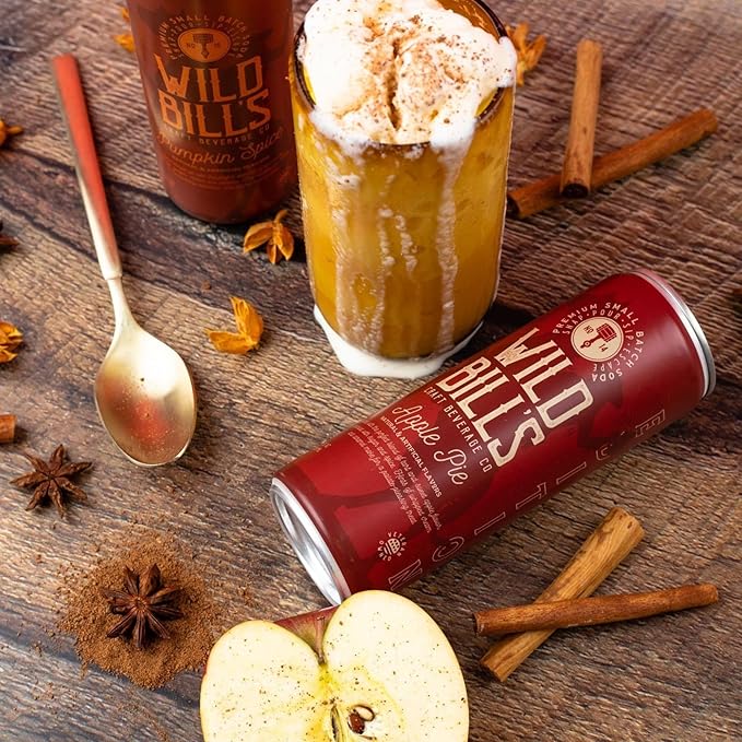 Wild Bill's Apple Pie Soda Classic Craft Soda Pop Soft Drinks Sodas Made with Pure Cane Sugar Caffeine Free NO High Fructose Corn Syrup Gluten Free Vegan Low Sodium 12 Oz 12 Pack