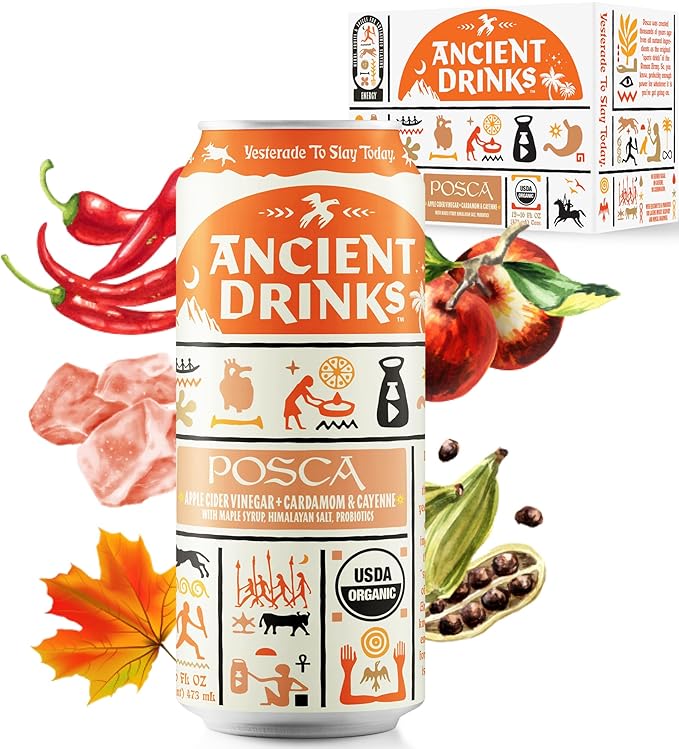 ANCIENT DRINKS Posca Apple Cider Vinegar Electrolyte Drink – Organic ACV Hydration Beverage with Probiotics &amp Natural Electrolytes – Ancient Roman Inspired Sports Drink – Cayenne &amp Cardamom –