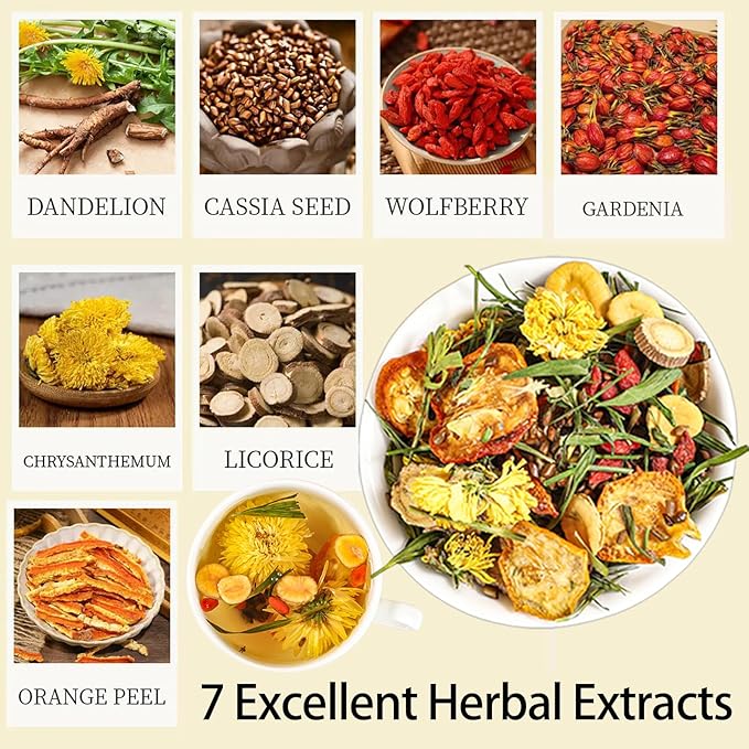 Dandelion Wolfberry Herbal Tea - Kidneys &amp Liver Health Tea Seven Herbal Ingredients Natural Blend Dandelion Wolfberry Tea Bags Organic 120g/12PC (2Bag(24Pcs))