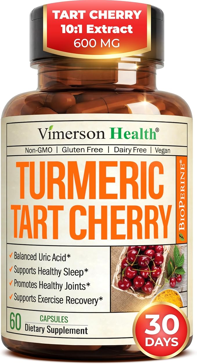 Turmeric Curcumin Supplement with 10:1 Tart Cherry Extract &amp Celery Seed Extract – Natural Uric Acid Balance Joint Health &amp Sleep Aid – Turmeric Curcumin with Black Pepper – 60 Tart Cherry Ca