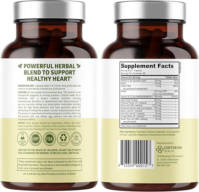 N1N Premium Blood Pressure Support with Hawthorn and Hibiscus [13 Potent Ingredients] Natural Supplement to Support Blood Flow Health 90 Caps
