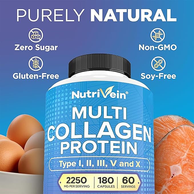 Nutrivein Premium Multi Collagen Capsules &amp Ashwagandha Supplements Bundle: High-Absorption Ashwagandha Root &amp Multi Collagen Peptides Capsules for Body and Mind