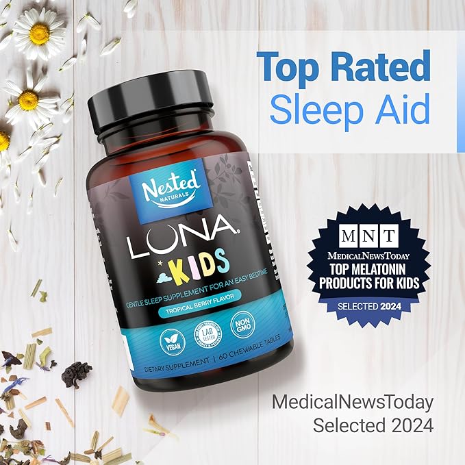 Nested Naturals Luna Kids Sleep Supplement (60 Chewable Tablets) &amp Luna Natural Sleep Aid (60 Vegan Capsules)