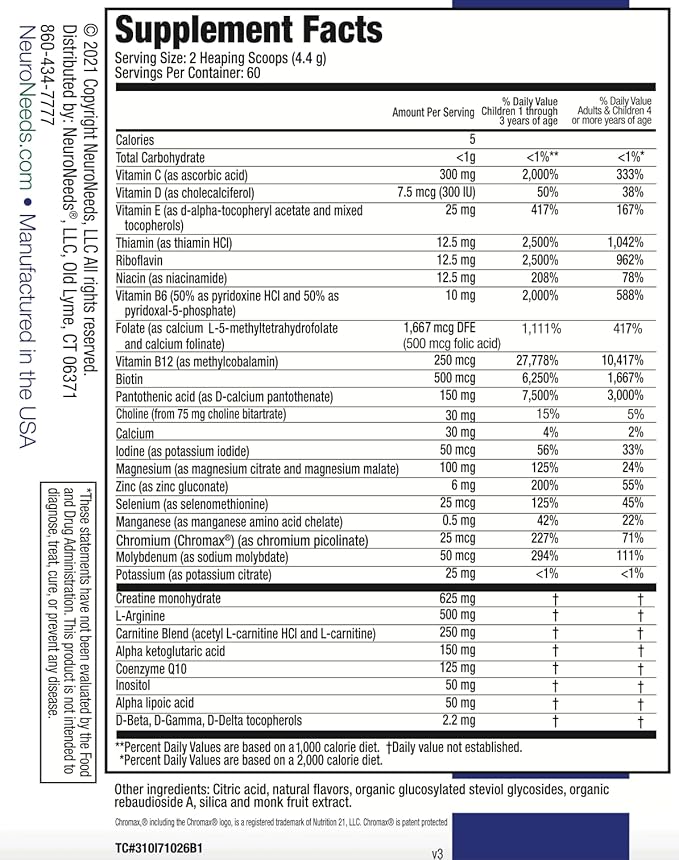 SpectrumNeeds® by NeuroNeeds – Comprehensive Nutritional Support with 33 Active Ingredients for Overall Well-Being Lemon Flavor