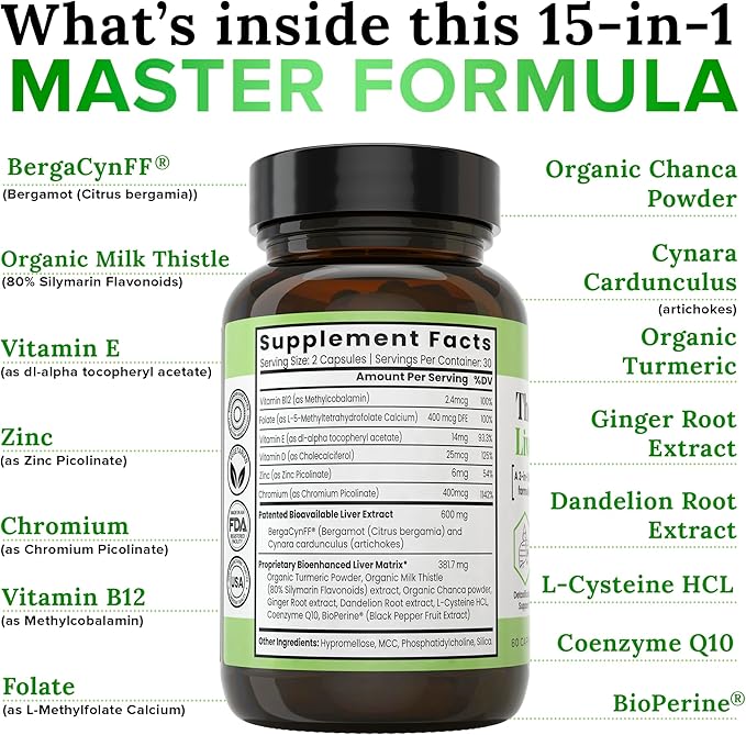 Zen Nutrients The Everyday Liver Vitamin - Liver Cleanse Detox &amp Repair with Bergacyn FF Organic Milk Thistle Dandelion Root &amp Artichoke Extract for Liver Health - Fatty Liver Support Supple