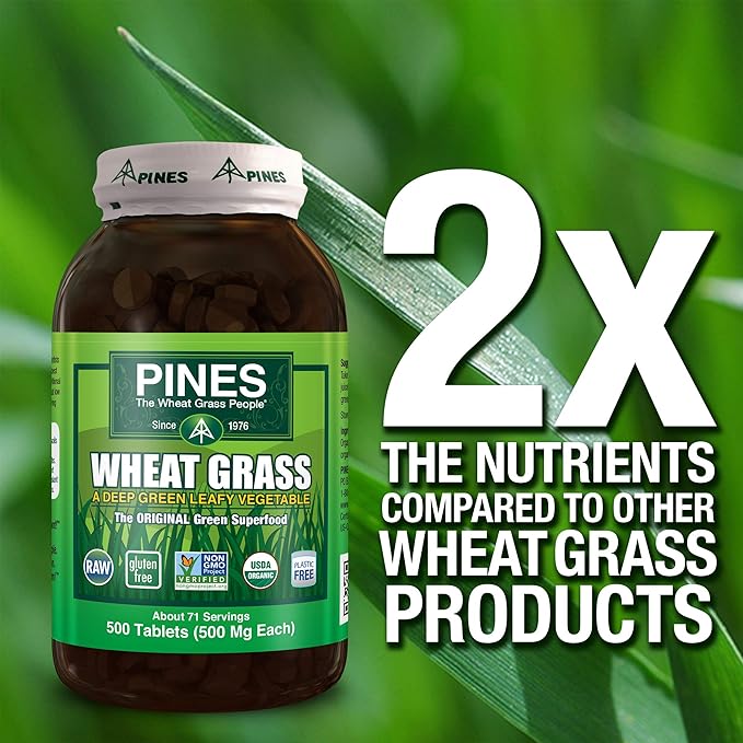 Pines Organic Wheat Grass 500 Count Tablets