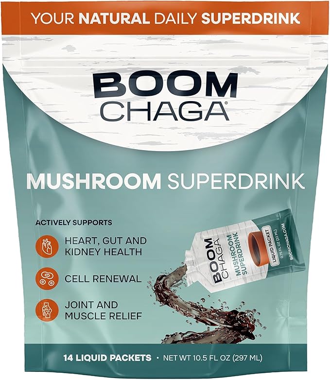 Mushroom Liquid Concentrate 14 Single Serving Packets Chaga Extract Easy Mix Liquid Form 175 mg per Packet
