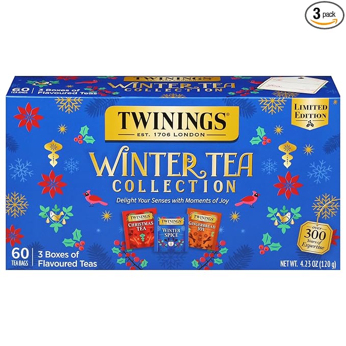 Twinings Winter Tea Collection Limited Edition Holiday Gift Box 20 Count (Pack of 3) Includes Christmas Tea Winter Spice and Gingerbread Joy Enjoy Hot or Iced 60 Teabags