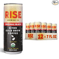 RISE Brewing Co. Original Black Nitro Cold Brew Coffee No Sugar Vegan Organic &amp Non-GMO Low Acidity 7 Fl. oz. Cans (12 Pack)