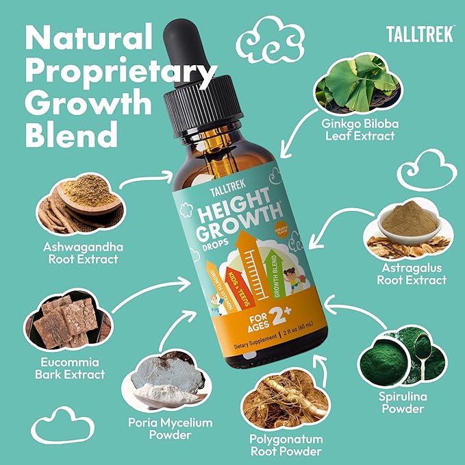 Height Growth Supplement Drops for Kids - Teens Bone Growth Height Increase and Maximizer Immune Health Drops with Vitamins D3 K2 Zinc &amp Calcium - Gluten Free Vegan Pineapple Flavor