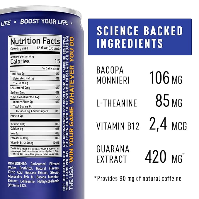 NEORON Focus + Calm | Sugar-Free Nootropic Drink for Mental Clarity - Stress &amp Burnout Support (12-Pack Blueberry &amp Mint)