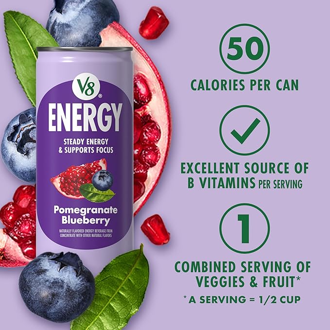 V8 Energy Black Cherry and Pomegranate Blueberry Energy Drinks 8 fl oz Can (24 Pack)