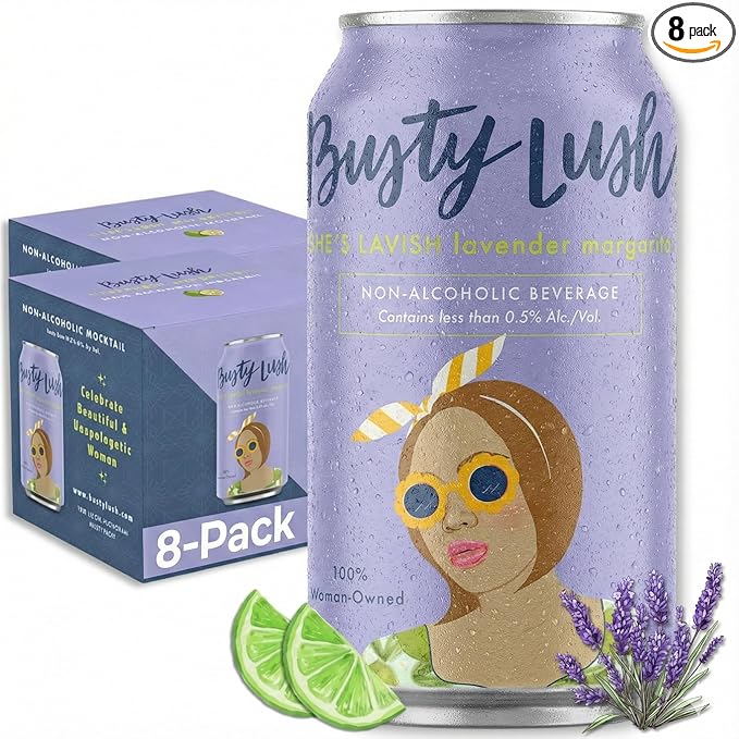 Busty Lush Craft Mocktails – Non-Alcoholic Sparkling Drinks Zero Proof Drinks Lavender Margarita Alcohol Alternative – Low Sugar &amp Low Calorie Ready to Drink | 12 oz (8-Pack)