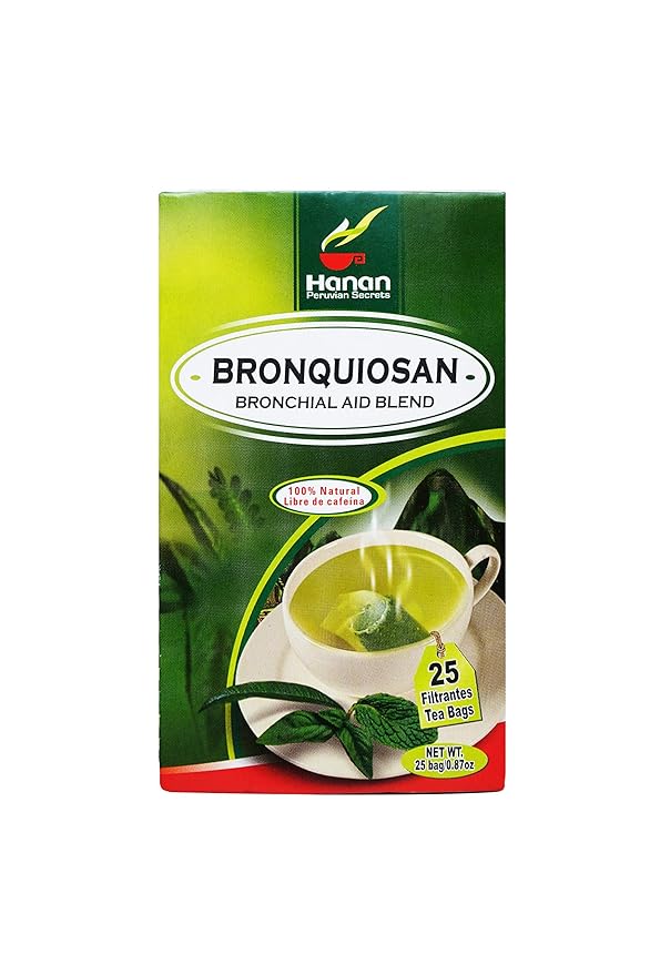 Hanan Peruvian Secrets Bronquiosan Herbal Tea | 100% Natural Bronchial Aid Blend | 25 Tea Bags | Naturally Aids in Soothing the Throat and Alleviating Seasonal Respiratory Discomfort - 3 Pack
