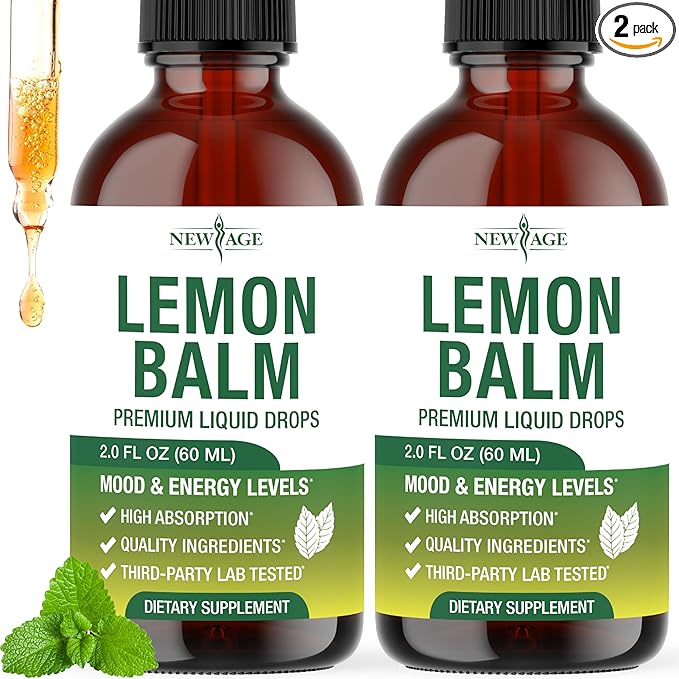 NEW AGE Lemon Balm Tincture - Mood Support Supplement - Lemon Balm Leaf Extract Drops - Vegan Sugar &amp Alcohol-Free Calming Supplement - 4 fl oz