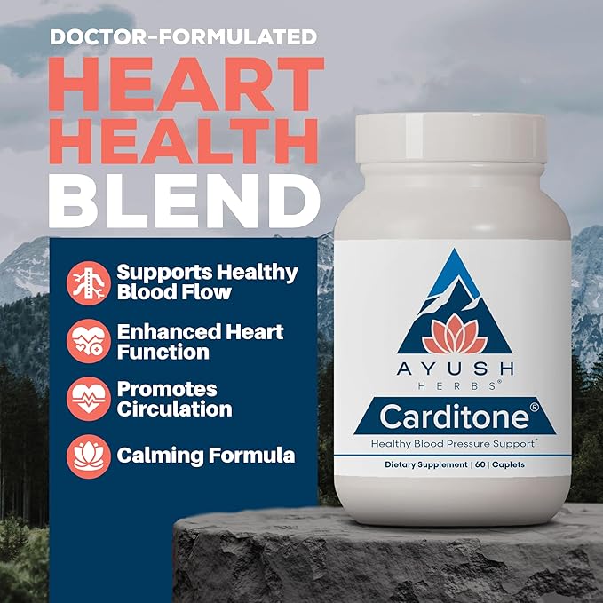 Ayush Herbs Carditone - Natural Heart Health Supplement for Women &amp Men BP Formula Holistic Heart Supplement with Rauwolfia Arjuna Calcium and Magnesium - 60 Vegetarian Caplets (2 Count)