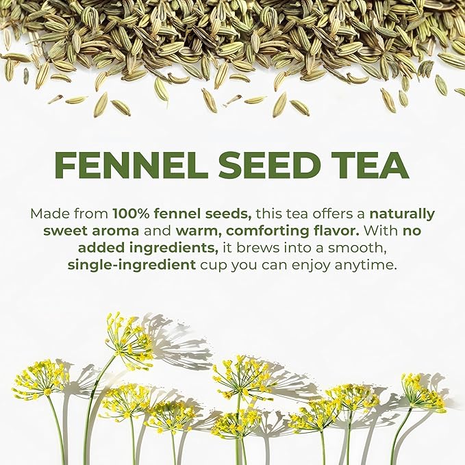 LeafLea 80 Premium Fennel Tea Bags Pure Dried Fennel Seed Tea Daily Ease &amp Balance Naturally Sweet Taste Caffeine-Free Sugar-Free Non-GMO Vegan Individually Wrapped
