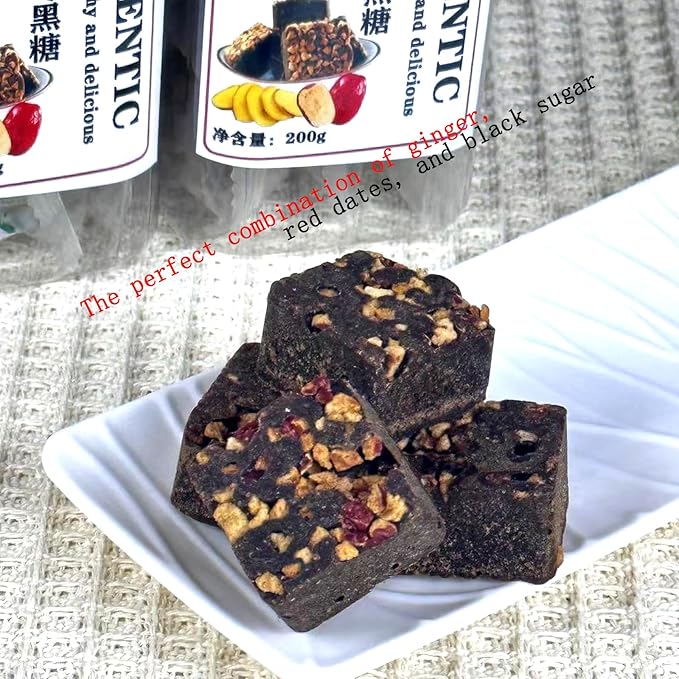 Ginger jujube black sugar tea Shengmingxi Black Sugar Ginger and Date Tea 400g (200gX2) Ginger Shredded Red Date Tea Handmade Ancient Method Cooking Ginger and Date Black Sugar Block Tea for Dysmenorr