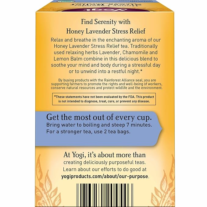 Yogi Tea Honey Lavender Stress Relief Tea - 16 Tea Bags per Pack (6 Packs) - Organic Chamomile Lavender Tea - Includes Lemon Balm Lemongrass Spearmint Leaf Peppermint Leaf Honey Flavor &amp More